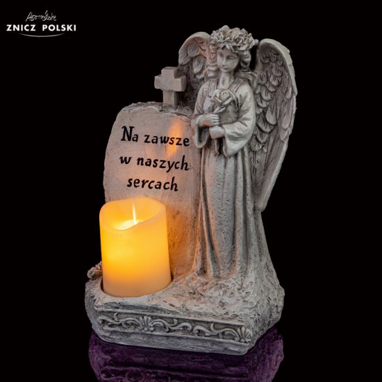 Figurka nagrobna aniołka LED "Na zawsze w naszych sercach" 3/20/XLT