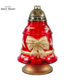 DZWON KOKARDA - duży szklany ręcznie zdobiony znicz w kształcie bożonarodzeniowego dzwonka