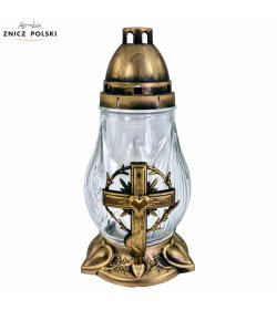  PAK - znicz szklany z wkładem wymiennym i symbolem krzyża