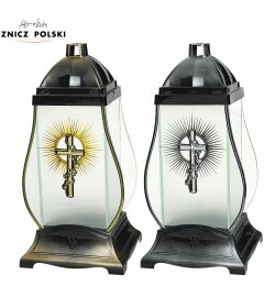 Znicz lampion GLASS GRUSZKA SATYNA KRZYŻ PROMIENIE 