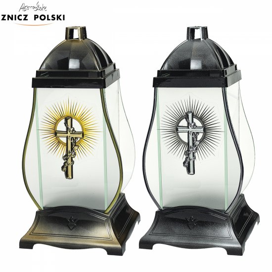 Znicz lampion GLASS GRUSZKA SATYNA KRZYŻ PROMIENIE 