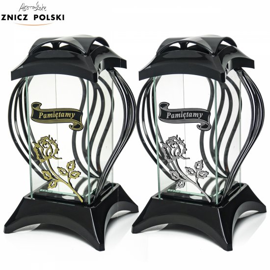 Znicz LAMPION C2 BLACK RÓŻA PAMIĘTAMY