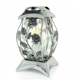 Znicz LAMPION RÓŻA PNĄCA METALIK srebrny